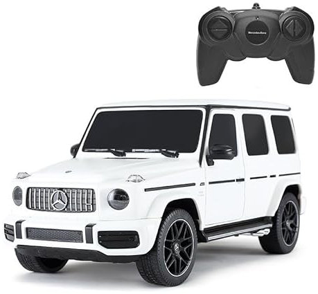Offiziell lizenzierter Mercedes-Benz G63 AMG RC-Auto, Maßstab 1:24, Weiß – ferngesteuertes Auto mit Stoßdämpfern an den Vorderrädern, geeignet für drinnen und draußen