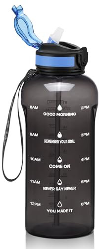 ETDW 750ml Trinkflasche mit Zeitmarkierung [BPA-frei Tritan], 25oz Auslaufsicher Sport Wasserflasche mit Strohhalm und Verschlussdeckel, für Gym, Fahrrad, Yoga, Kinder (Schwarz)