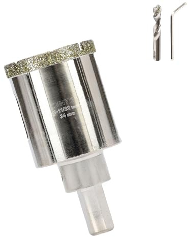 1-11/32 Inch 34mm Tile Hole Cutter Drill Bit Diamond Metal Hole Saw with Center Pilot Drill – Diamond-Coated for Marble, Granite, Ceramics, Porcelain Tiles, Glass