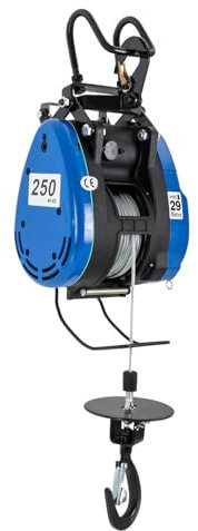 1500W Elektrische Seilwinde,Elektrischer Flaschenzug mit Drahtlose Fernbedienung,Hebehöhe 29M,Tragkraft bis 250KG für Landwirtschaft, Fabriken,Docks,Bergwerke