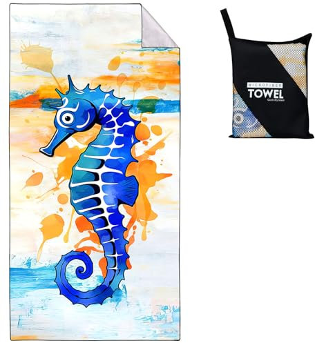 Violetpos Seepferdchen Wasserfarben Strandtuch 90x180 cm Schnell Trocknende Badetuch Sandfrei Handtuch Strandhandtuch Strandtücher Groß Badehandtuch Tragbares Handtücher Leichtes und Dünnes