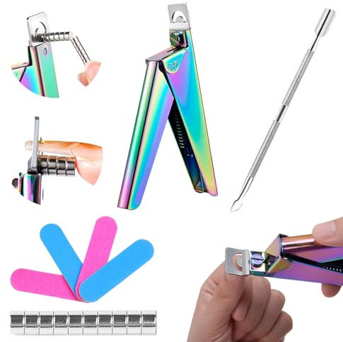 Nail Clipper with Magnets, Acrylic Nail Clipper False Nail with Sizer Magnet, Acrylic Nail Cutter, False Nail Clippers Stainless Steel Rainbow Color Nail Clippers Set for Salon Nail