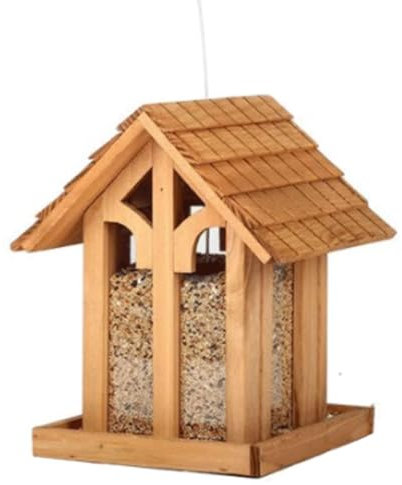 esmen Birds Canteen Wildvogel-Futterspender in Blockhausform zum Aufhängen von Vogelfutter, Samenbehälter mit Stahldraht für Balkon, Rasen, Garten