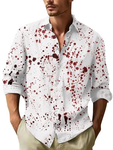 SHZFGUI Déguisement d'halloween Costume Halloween Déguisement Halloween Chemise Rouge Homme Chemise Ete Homme Cadeau Homme Chemise Homme Rose Chemise Blanche Homme Chemises Chemise Rouge 2XL