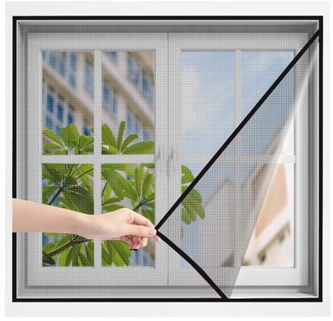 DIY Insektenschutz Gaze 55x125cm Schwarz Balkon Fliegengitter Rollo Klettband Fassung für Fenster schützen die Familie vor Insekten