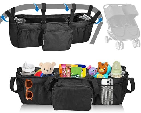 Doppel-Kinderwagen-Organizer, kompatibel mit Bob Duallie & Baby Jogger City Mini GT2 Kinderwagen, Kinderwagen-Organizer, Zubehör, Doppel-Kinderwagen-Elternkonsole mit isolierten Getränkehaltern