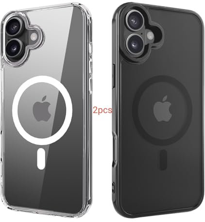 ANEWSIR for iPhone 16 Case 2pcs (Clear+Matte Black), Compatible with Magsafe, Shockproof Protection, Magnetic Phone Cases for iPhone 16 6.1 inch Cover.
