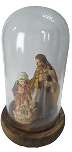 BLUSUPERSHOP presepe completo art 9 in campana vetro 6x12 cm + base legno con o senza nativita' resina 8 cm maria giuseppe gesu' statuine presepe luc