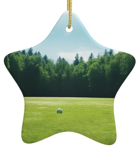 Christbaumschmuck aus Keramik mit Fußball-Motiv in Sternform, Weihnachtsbaumschmuck