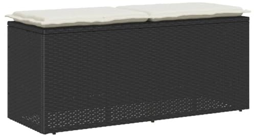 VidaXL Gartenbank mit Kissen Schwarz 110x40x44 cm PE-Rattan, Terrassenbank, Außenbank, Garten Sitzbank, Outdoor Bank, Sitzbank Terrasse