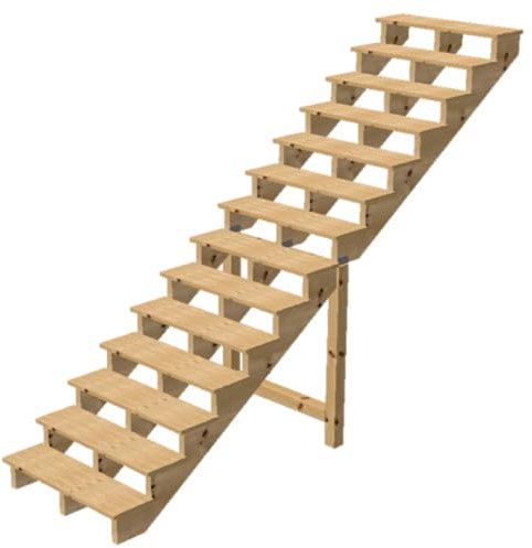 Scala esterna H241 cm – 14 gradini in legno D29 cm, larghezza 80 cm senza ripiano