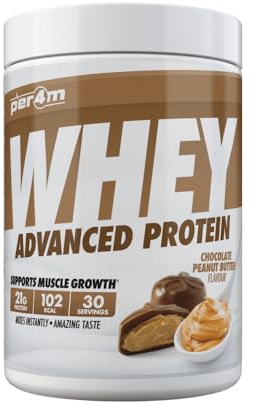 Per4m Whey Protein, Molkenprotein mit vollem Aminosäureprofil, unterstützt Muskelaufbau & Regeneration, reich an essentiellen Aminosäuren, für Sportler nach dem Training – Schoko-Erdnussbutter – 900g