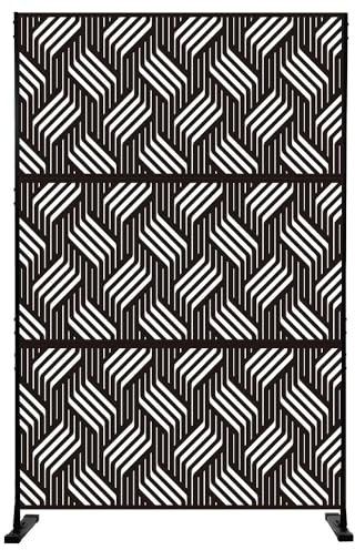 Pannello Traforato Decorativo in Metallo, separe divisorio da Esterno o Interno, Pannello frangivista, separé paravento in Acciaio, Design Moderno e Versatile (Motivo Trama, Nero)
