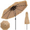 RELAX4LIFE Parasol de Plage Hawaï Tropicale LED Φ308, Parasol de Jardin Extérieur en Paille avec 8 baleines, Parasol Inclinable Double Toit Manivelle pour Plage Patio Piscine (LED Φ290 x 256cm)