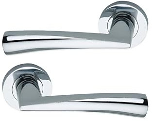 Infinity Decor Modern Style Polished Chrome Loyal Lever on Rose Door Handles Pair Passage Pull Handles Set 130mm - Ideal for Internal & External Doors