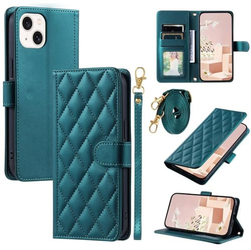 Cover per iPhone 6/iPhone 7/iPhone 8 con Cordino, Premium Pelle PU Portafoglio con Supporto Flip Libro Libretto Custodia [Protezione Completa] [Slot per Scheda] [Supporto Stand] - Verde