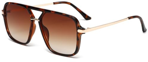 Long Keeper Retro Pilot Sonnenbrille Herren Damen Quadratisch Sonnenbrille Pilotenbrille Doppelsteg Klassisch Retro 70er Piloten Brille mit UV Schutz