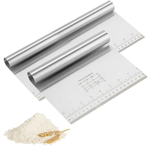 2Stück Teigschaber Edelstahl Gemüseschaufel Tortenglätter mit Messskala | 20/30cm Antihaft Mehrzweck Teigkarte Torten Spatel Gemüseschaufel Küchenspachtel für Kuchen Cake Dough Pizza Teigspachtel