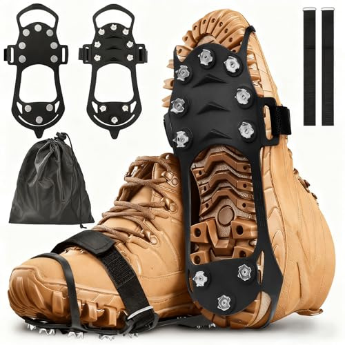 Spikes für Schuhe Winter, 10 Edelstahl Spikes Schuhe, Steigeisen, Zähne Schuhspikes, Schuhkrallen, Spikes für Schuhe,Anti Rutsch Schuhspikes,Schneespikes für Walking,Joggen,Klettern und Wandern (L)