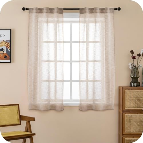 GIRASOLE HOME Coppia Tende Itaca Filtranti in Simil Lino 2 Pannelli da 70x130cm con Tasca e Passanti Nascosti, Maggese