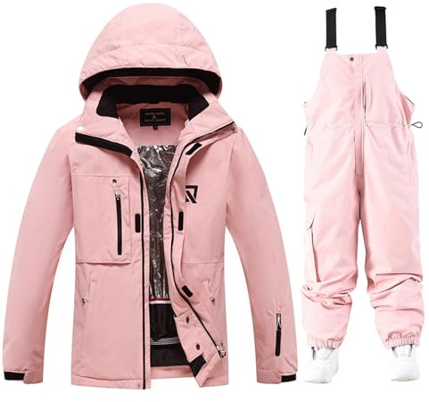 HOUZONIY Traje de nieve para mujer, conjunto de chaqueta y pantalón de esquí, traje de nieve impermeable y cálido con capucha desmontable para esquí y snowboard, L