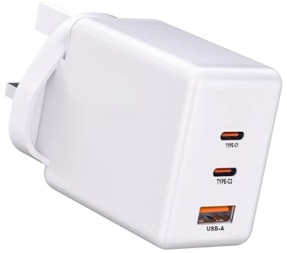 65W USB C Charger, 3 Ports Fast Charger Plug with QC4.0/PPS/PD3.0, UK USB C Plug for iPhone 17 Air/16/15Pro Max, Galaxy S24/S23, Laptop Charger, Quick Charge Adapter, Sleek Charger, Compact Design
