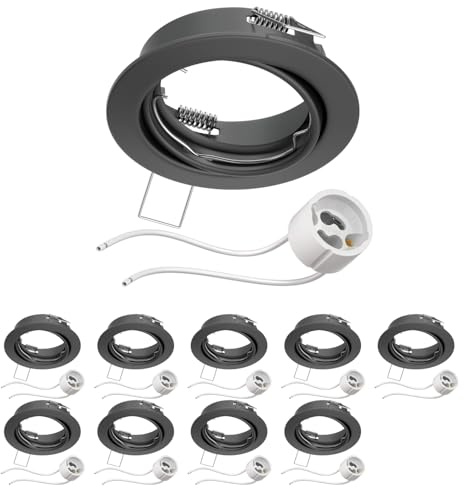 ledscom.de 10x Decken-Einbaurahmen FERE Einbaurahmen anthrazit matt schwenkbar (LED/Halogen/GU10/MR16/PAR16/50mm) inkl. GU10 Fassung