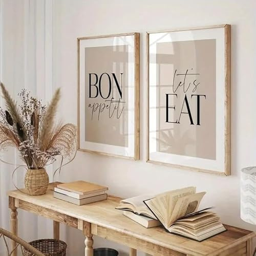 LTjiajuypd Leinwanddrucke Wandkunst Bon Appétit & Let's Eat Moderne klassische Typografie für die Wohnzimmerdekoration (30x40cm - 2 Stück)