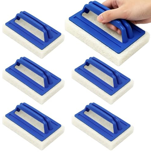 Idota 6 Stück Pool Schwamm Bürsten Set, Pool Bürsten Set Mit Griff | Schwimmbadbürste zur Poolreinigung,Handschrubber,Reinigungsbürste Algenbürste für Spa,Badewannen Poolflecken, Moos Entfernen