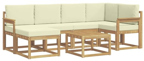 vidaXL Outdoor-Sofagarnitur 7 pcs Weiß und Creme Massivholz Akazie, Garten Sofa, modernes Eckset, wetterfestes Loungemöbel, Terrassen Sitzmöbel für entspannten Komfort