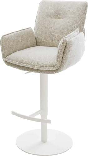 DELIFE Barstuhl NELA-Flex Drehfuß höhenverstellbar Metall Weiß Webstoff Soft Beige