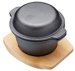 Artesà Mini Cast Iron Casserole Dish with Lid and Wooden Serving Board