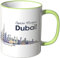 WANDKINGS® Tasse, Schriftzug Guten Morgen Dubai! mit Skyline bei Nacht - HELLGRÜN