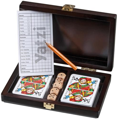 Philos 6657 - Kartenset Romme mit Yatzi, Walnussoptik, Holz