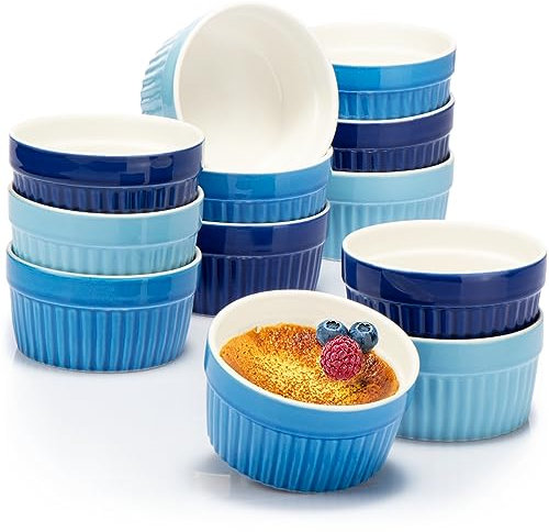 COM-FOUR® 12x Moldes para soufflé - Cuencos pequeños de cerámica creme brulee - Moldes a prueba de horno - Cuencos para postres y moldes
