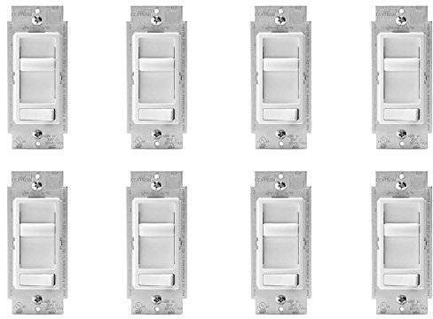 Leviton 6674-P0W SureSlide - Dimmer a incandescenza universale da 150 Watt e CFL/600 Watt, colore: bianco, confezione da 8
