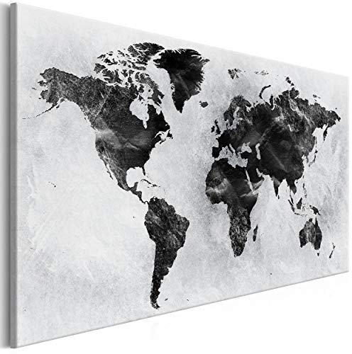 decomonkey Bilder Weltkarte 120x80 cm 1 Teilig Leinwandbilder Bild auf Leinwand Vlies Wandbild Kunstdruck Wanddeko Wand Wohnzimmer Wanddekoration Deko Landkarte Welt Kontinent Schwarz Grau