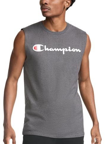 Champion Herren T-Shirt, Sleeveless, Tank, Classic Muscle Tee Top for Men (Reg. Or Big & Tall) Hemd, Granite Heather – klassisches Schriftlogo, Mittel