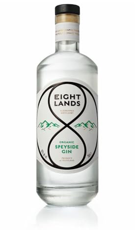 Eight Lands Organic Speyside Gin | San Francisco Best in Class 2024 | Pure Scottish Spring Water & Estate Foraged Botanicals | Gluten-Free, Vegan | Family Owned Distillery | 46% Vol - 70cl Bottle