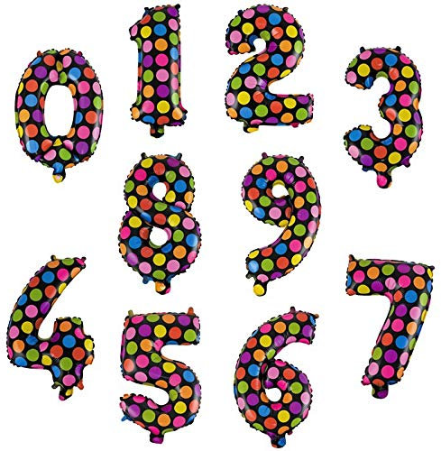 Folienballon Zahl 8 - Schwarz mit bunten Punkten 40 cm - Geburtstag Hochzeit Deko Party Zahlenballon Jubiläum Ballon Luftballon Zahlenballon riesig groß für Luftbefüllung 18 Nummer bepunktet
