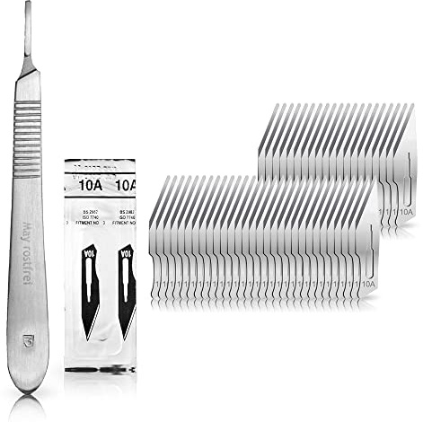May Kit scalpel bricolage manche figure 3 et 50 lames fig 10A acier inox | Kit de scalpel professionnel incluant manche en acier inox et 50 lames (figure 10A) pour modélisme