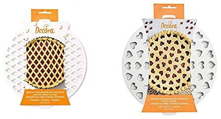 Decora Griglia Tagliapasta per Crostata Classica, Bianco, Dim. ø 30 cm & 0215801 Griglia Tagliapasta per Crostate Cuori, Plastica, ø 30 cm, Bianco
