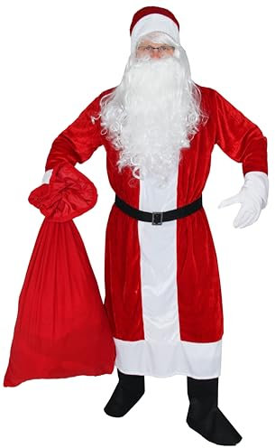 Foxxeo Rotes 6-teiliges Premium Weihnachtsmann für mit Mantel für Herren - Größe M-XXXXL, Größe:L