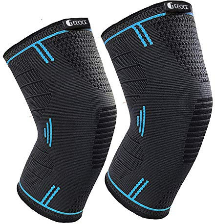 Geeoce Kniebandage Kompression Knieschoner für Männer/Damen, Knieorthese Elastische Sport Knieschützer für Meniskusriss, Arthritis, Gelenkkrankheiten, Wandern, Laufen, Crossfit [2 Pack] (Blau, L)