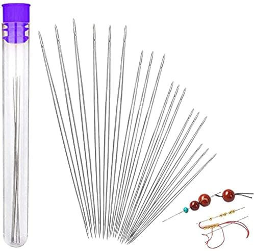18 Pieces Bead Needle, Big Eye Beading Needles 6 Sizes Stainless Steel Sewing Needles,Threading Needle for Beads Large Collapsible Embroidery Beading Needle with Needle Bottle