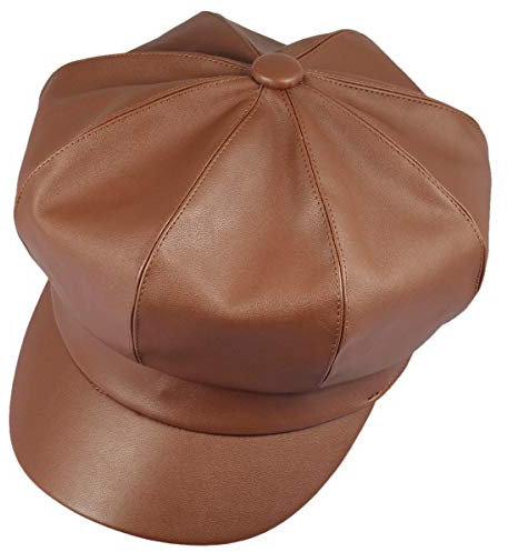 KYEYGWO PU Leder Zeitungsjunge Baskenmütze für Damen, 8 Panels Schirmmütze Newsboy Barett Hut Maler Kappe, Herbst Winter Cabbie Cap, Braun