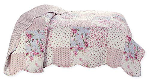 Delindo Lifestyle®, copriletto patchwork con rose, in stile rustico, 140 x 210 cm