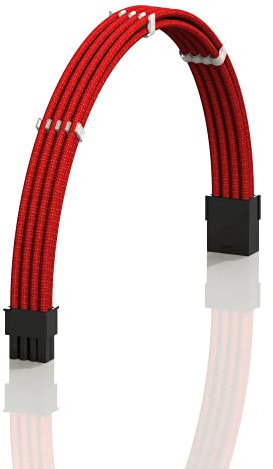 LINKUP - AVA 30cm PCI-E 8 Pin (6+2) GPU PSU Power Supply Braided Sleeved Custom Mod PC Extension Cable w/Combs | Strong & Stiff Design | Single Pack | 300mm - Red