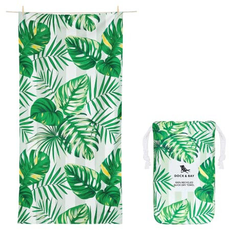 Dock & Bay Strandtuch, leicht, schnelltrocknend, sandsicher, 100% recycelt – mit Tasche – Botanisch – Palm Dreams – XL (200 x 90 cm, 78 x 35 cm)