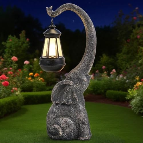 IVCOOLE Elephant Statue, Elephant Garden Statue with Solar Light, Elephant Decor, Outdoor Elephants Statue, Elephants Gifts for Mom